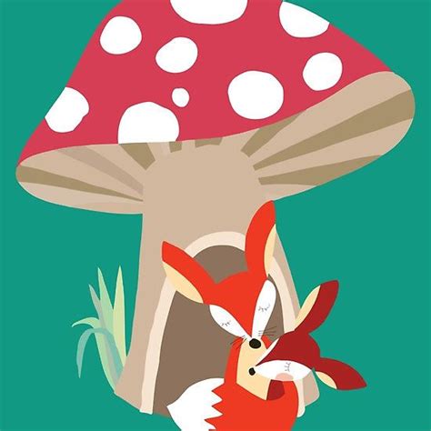 Mother and Baby Red Fox Under Mushroom by peacockcards | Baby red fox ...