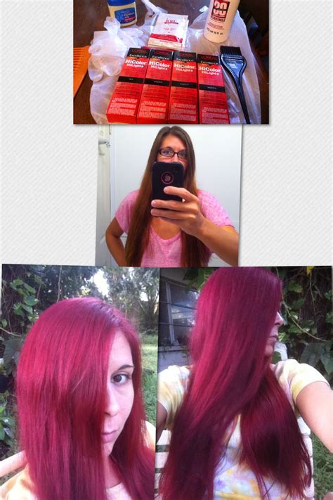 Before and After Hair Color. Loreal Hilights for Dark Hair Magenta. I absolutely love this color ...