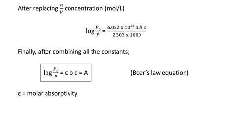 Beer's law -Derivation & Deviations | PPT