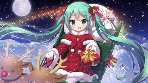 Download Anime Christmas Chibi Miku With Reindeers Wallpaper ...