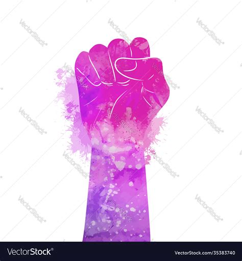 Fist silhouette with purple watercolor background Vector Image