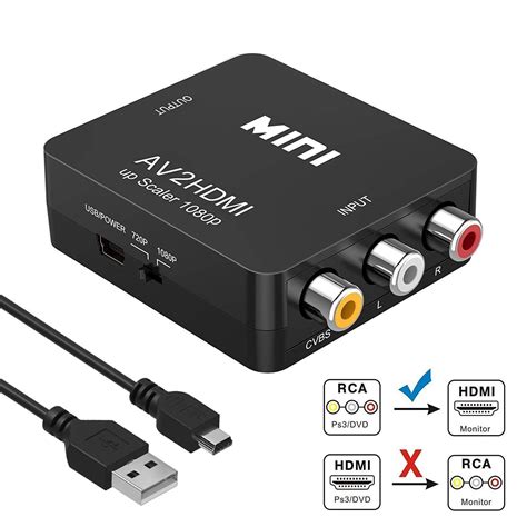 RCA to HDMI, Coolmade 1080P Mini RCA Composite CVBS AV to HDMI Video ...