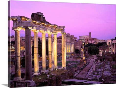 Italy, Rome, Roman Forum, and Coliseum, night illuminated Wall Art ...