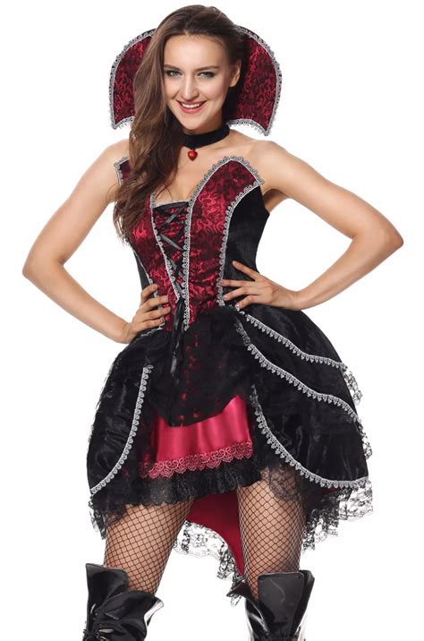 Halloween Noble Queen Vampire Costume Sexy Gothic Halloween Carnival Party Fancy Dress Female ...