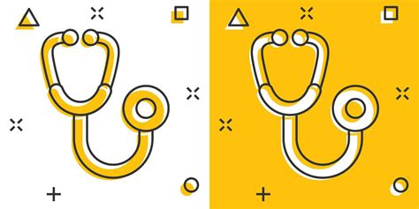 Stethoscope sign icon in comic style. Doctor medical vector cartoon illustration on white ...