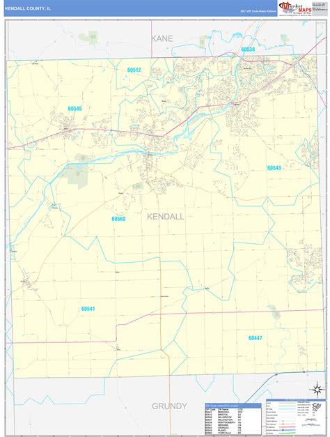 Kendall County, IL Zip Code Wall Map Basic Style by MarketMAPS - MapSales