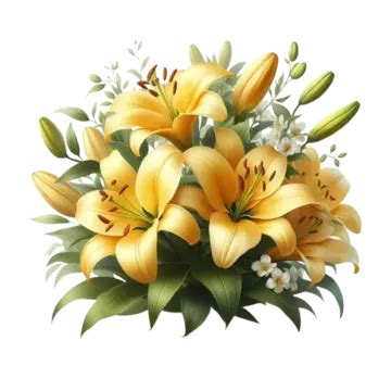 Lily Flower With Leaves On White Background, Flower With Leaves On White Background, Lily Flower ...