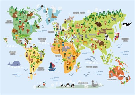 Personalised World Map Animal Wall Print, Educational Map, Children's Nursery Map, World Map ...