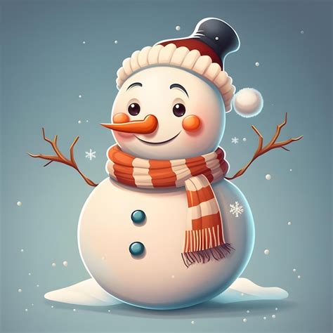 Premium AI Image | A snowman with a red hat and scarf is waving