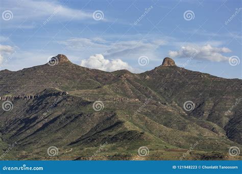 Landscape of Two Tits Mountain at Lesotho Country in Africa. Stock ...