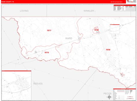 Ward County, TX Zip Code Wall Map Red Line Style by MarketMAPS