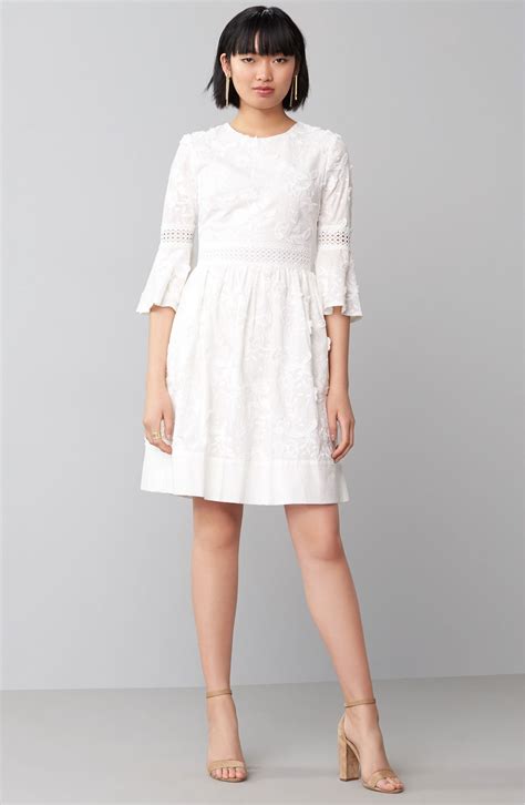 Gorgeous white Fit & Flare Dress with lace detail & bell sleeves | Eliza J | Fit flare dress ...