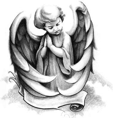 Duty grey-ink praying angel statue tattoo design - Tattooimages.biz