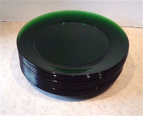 Lot 13 Vintage Emerald Green Glass Dinner Plates 10" Across VGC -- Antique Price Guide Details Page