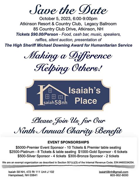 Isaiah 58 NH 2023 Annual Charity Event, Atkinson Resort & Country Club, 5 October 2023 ...