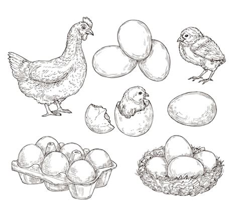 Premium Vector | Chicken sketch Healthy natural farm eggs Vintage hand drawn hen bird little ...