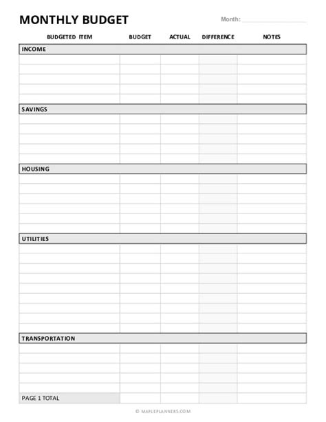 Monthly Budget Planner Template