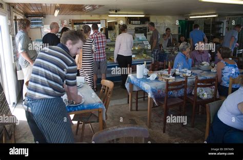 Interior of the Company Shed fish restaurant, West Mersea, Mersea ...