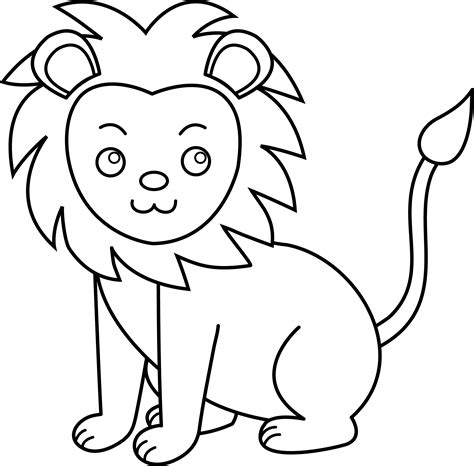 Cute Lion Line Art - Free Clip Art