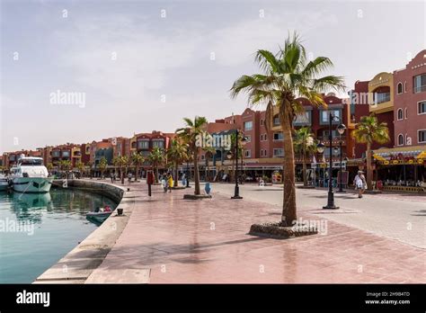 Hurghada, Egypt - May 31, 2021: Colorful promenade street of New Marina ...