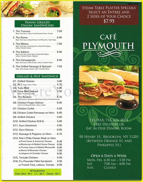 Cafe Plymouth Restaurant in Brooklyn / Menus & Photos