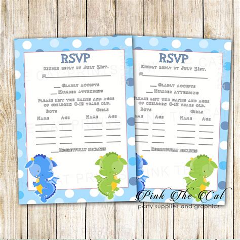 Dragon RSVP Card Kids Birthday Baby Shower Printable – Pink the Cat