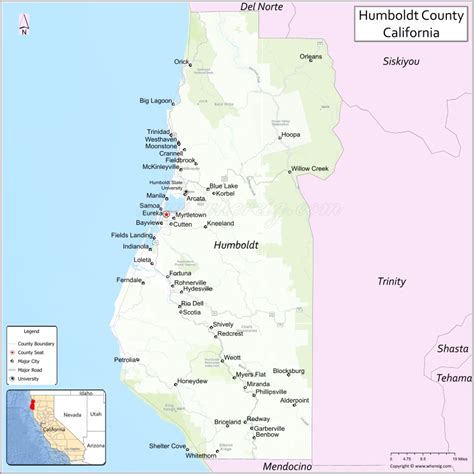 Map of Humboldt County, California showing cities, highways & important places. Check Where is ...