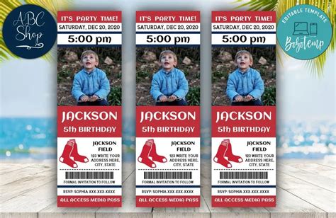 Boston Red Sox Birthday Ticket With Photo Invitation DIY | Bobotemp