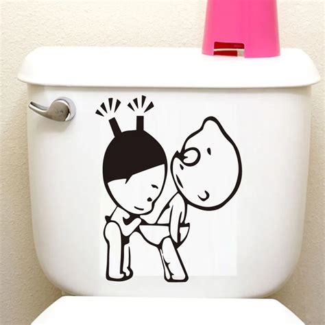 DCTOP Cartoon Adult Couple Funny Toilet Stickers Home Decal Walll Sticker For Bathroom Toilet ...