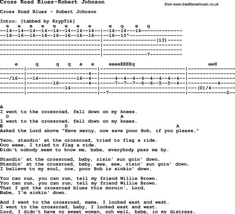 Blues Guitar lesson for Cross Road Blues-Robert Johnson, with Chords, Tabs, and Lyrics