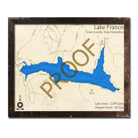 Lake Francis, NH 3D Wood Topo Map