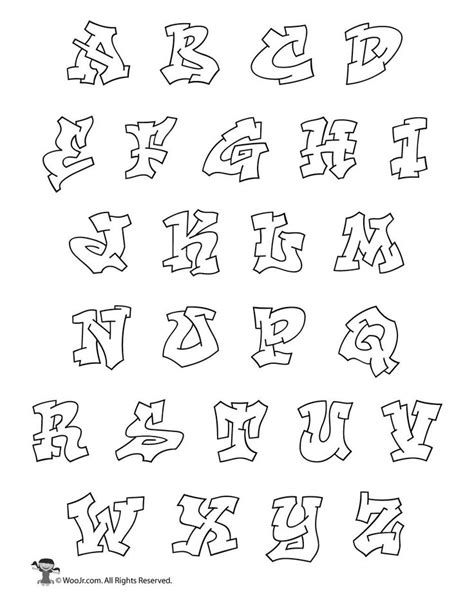 the alphabet is drawn in black and white with different letters on it, including one for each