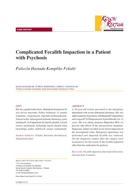 (PDF) Complicated fecalith impaction in patient with psychosis treatment