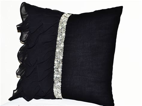 Black ruffled sequin throw pillow 18x18 Decorative Pillow