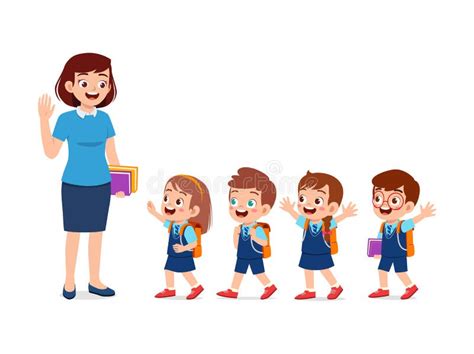 Little Kids Say Good Morning To Teacher Stock Vector - Illustration of ...