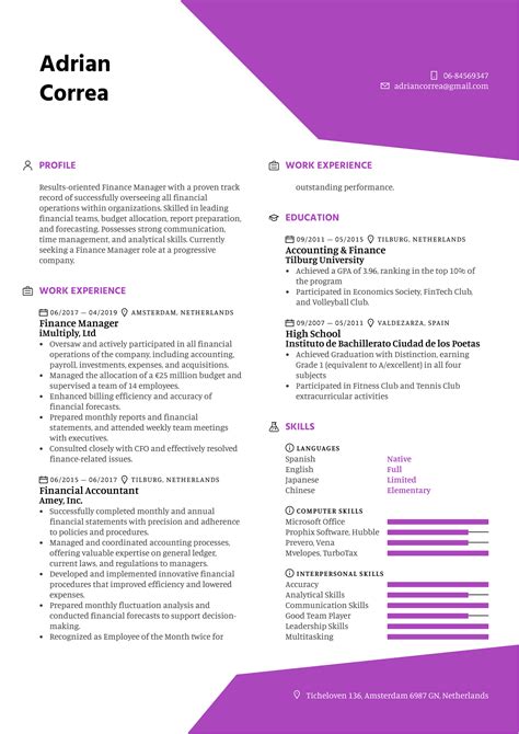 Finance Manager Resume Sample | Kickresume