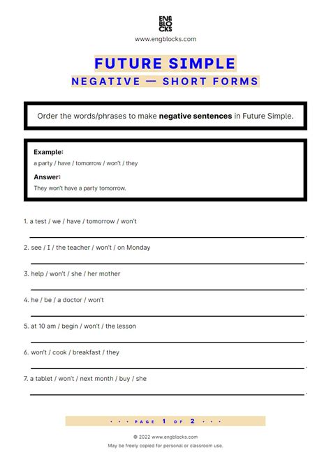 Future Simple — Negative — Short forms | ESL Worksheets