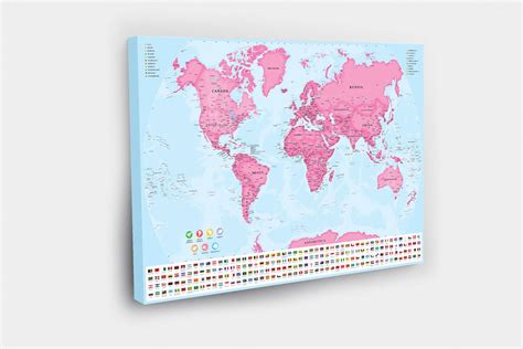 Pink Map for Kids Canvas Poster Personalized Canvas World - Etsy