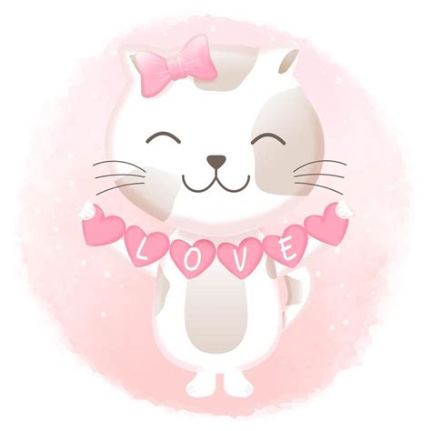 Cute cat holding heart hand drawn 695268 Vector Art at Vecteezy