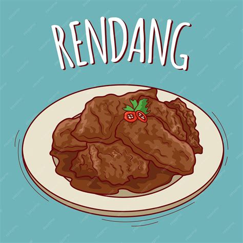 Rendang ilustración comida indonesia con estilo de dibujos animados | Vector Premium