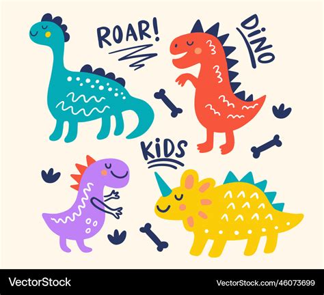 Cute dinosaur dino kids drawing Royalty Free Vector Image