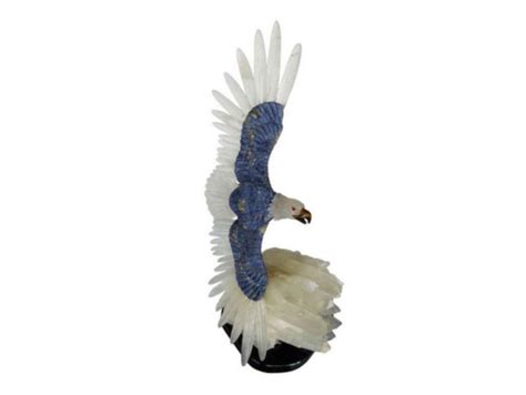 Soaring Eagle Sculpture in White Quartz and Lapis