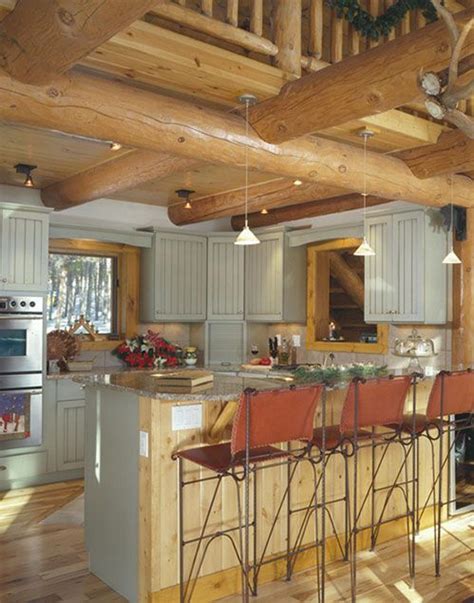 pine to painted cabinets. It's a fresh look to a log house | Log home kitchens, Log cabin ...