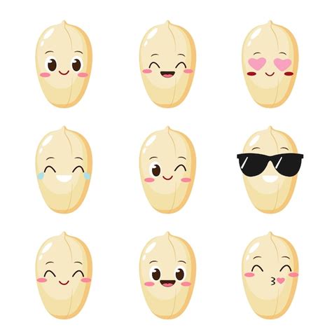 Premium Vector | Cute happy peanut character set funny nut emoticon in ...