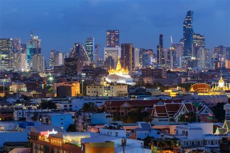 Bangkok City Skyline with Wat Saket at Night Stock Image - Image of ...