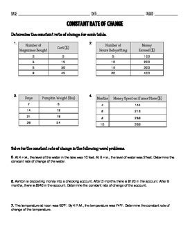 Constant Rate of Change Tables and Word Problems by Natalie the Math Junkie