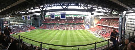 Panorama of Parken Stadium,, Home of F.C. København, Copenhagen, Denmark [6416x2404] : r/stadiumporn