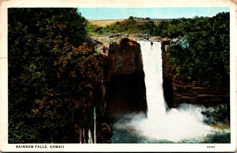 Vtg 1930 Rainbow Falls Waterfall Wailuku River Hilo Hawaii Postcard ...