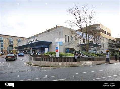 The main entrance to Croydon University Hospital in South London, UK. A typical regional ...