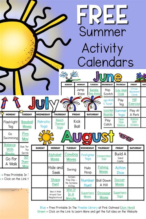 Summer Gross Motor Planning - Printable Summer Activity Calendars ...